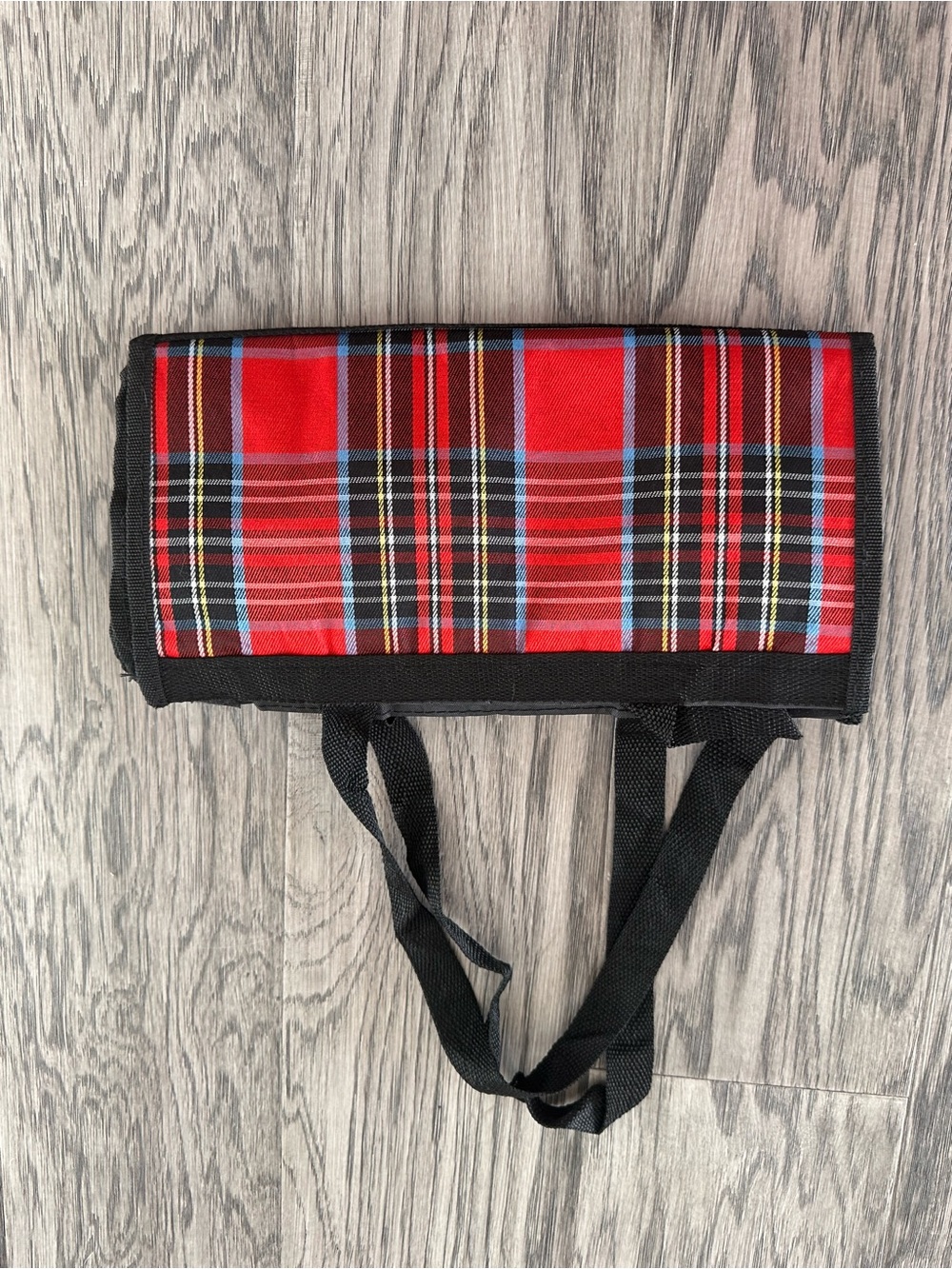 Red Plaid Trolley Bag with Black Trim